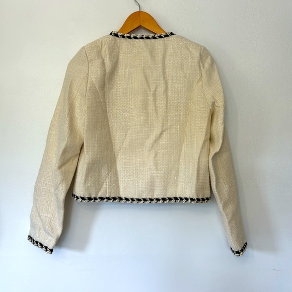Commense Old Money Tweed Contrast Trim Metallic Button Jacket Cropped Blazer - Picture 6 of 8